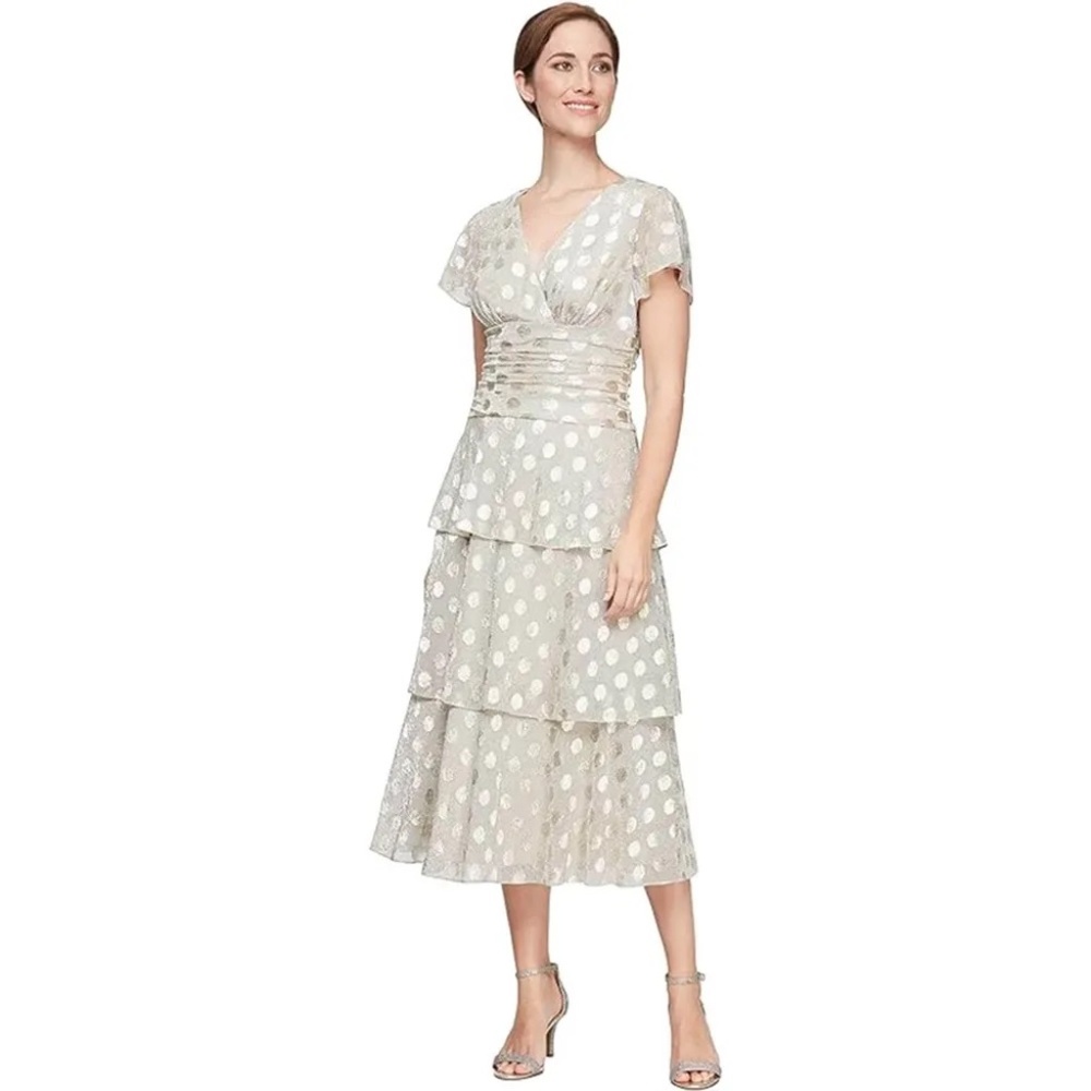 NWT SLNY Tea Length V-Neck Tier Dress - size 18